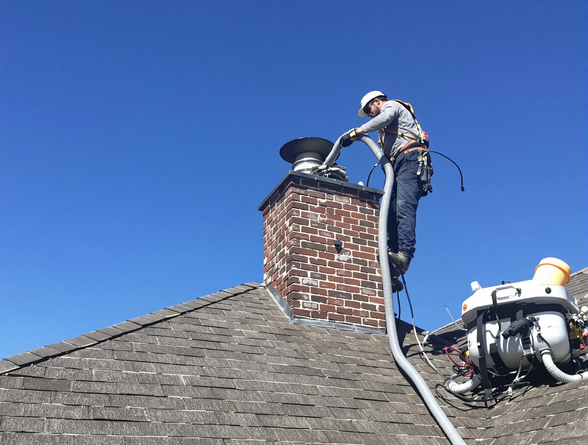 Dedicated Watertown Town Chimney Sweep team member cleaning a chimney in Watertown Town, MA