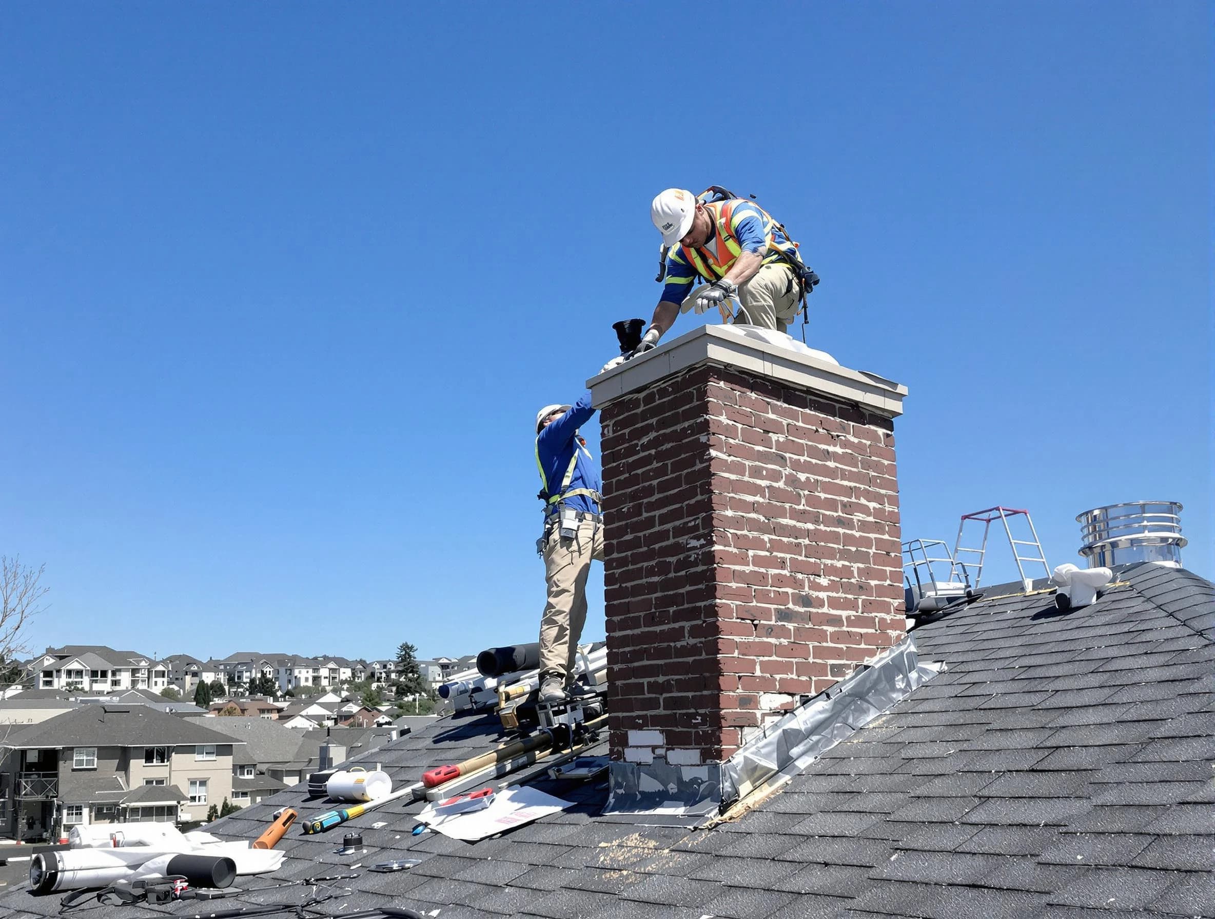 Watertown Town Chimney Sweep repairing a chimney crown in Watertown Town, MA