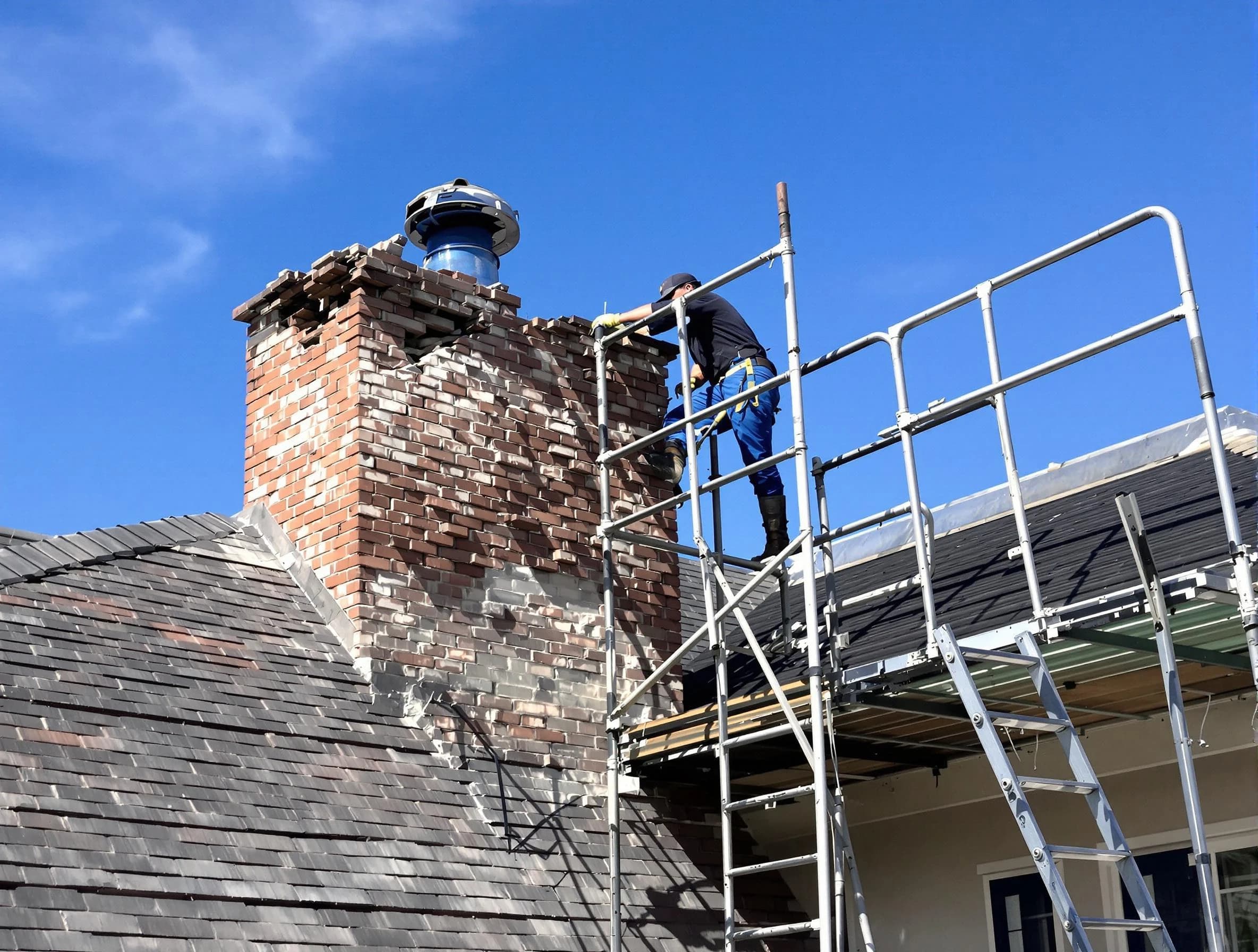 Rebuilding a chimney structure by Watertown Town Chimney Sweep in Watertown Town, MA