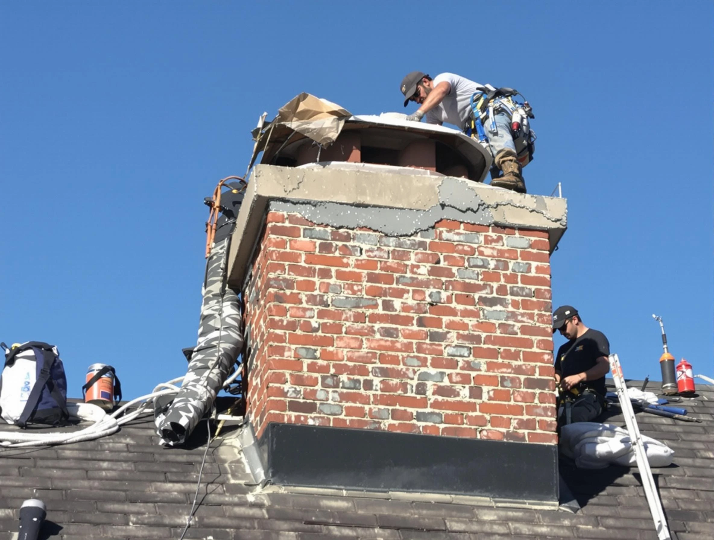 Watertown Town Chimney Sweep installing a custom chimney crown in Watertown Town, MA