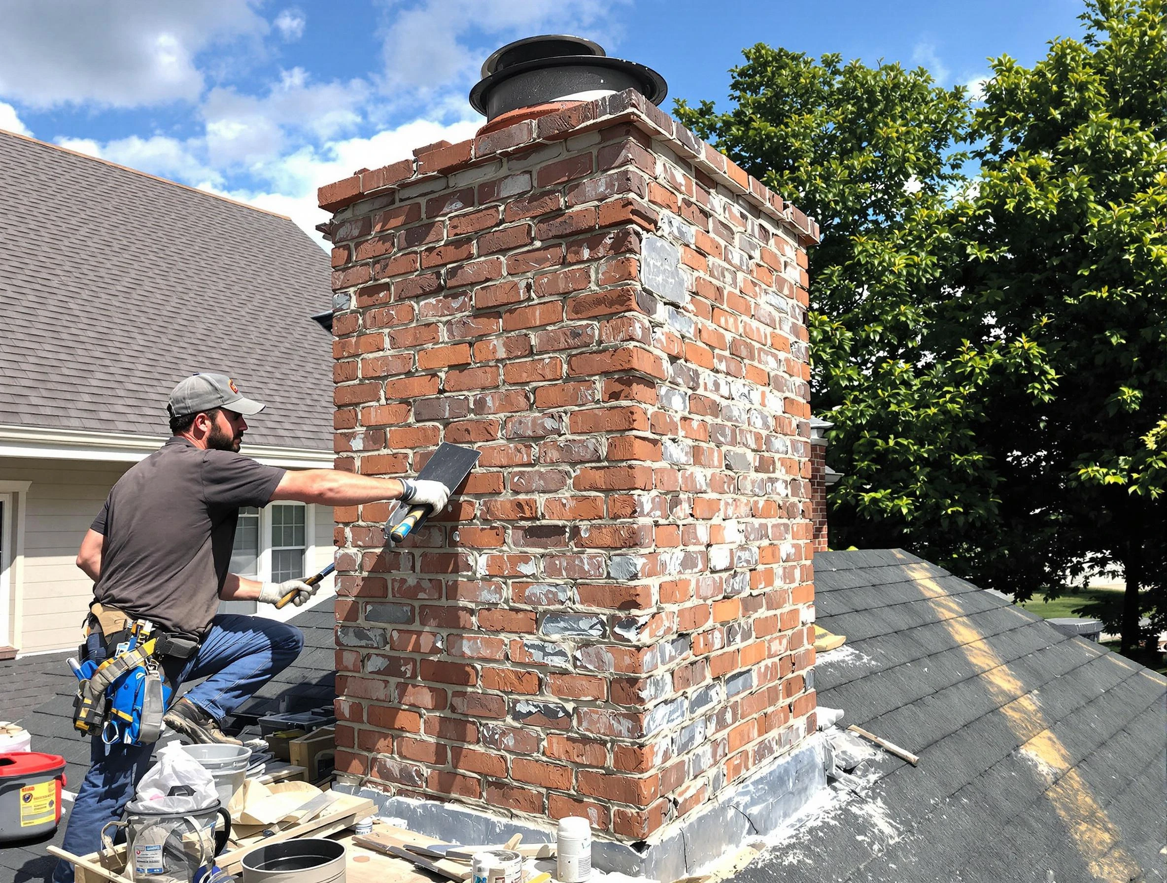 Completed chimney rebuild by Watertown Town Chimney Sweep in Watertown Town, MA